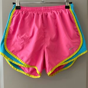 Nike Women's Dri-Fit Vibrant Neon Pink, Yellow and Blue Shorts